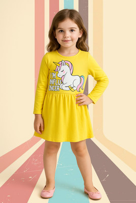 Yk Girls Midi/Knee Length Casual Dress(Yellow, Full Sleeve)