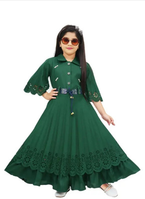 A Asma dresses Indi Girls Maxi/Full Length Casual Dress(Green, Full Sleeve)