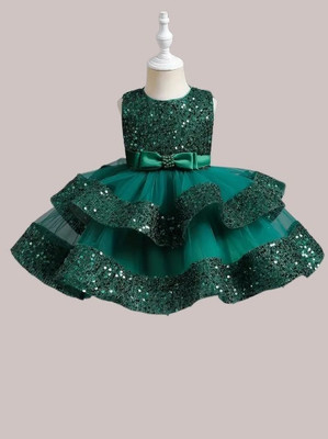 Ksaliya Enterprise Girls Midi/Knee Length Party Dress(Green, Sleeveless)