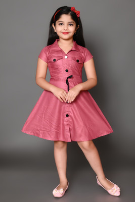 FT fashion Girls Midi/Knee Length Casual Dress(Pink, Short Sleeve)