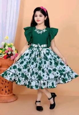 AROBI CREATION Girls Below Knee Party Dress(Multicolor, Fashion Sleeve)