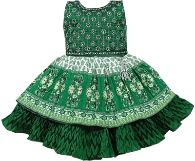Pranav Retails Baby Girls Midi/Knee Length Festive/Wedding Dress(Green, Sleeveless)