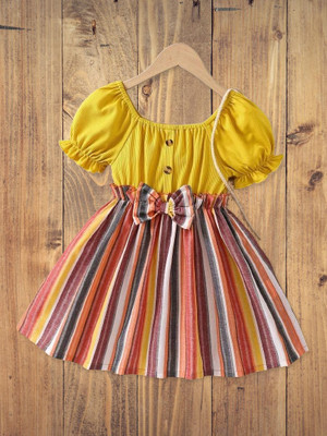 Sisa sales Girls Midi/Knee Length Casual Dress(Orange, Half Sleeve)