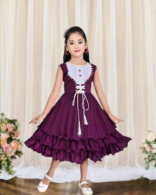 RRFASHION Girls Below Knee Party Dress(Purple, Sleeveless)