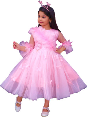 aruna creation Girls Midi/Knee Length Party Dress(Pink, 3/4 Sleeve)