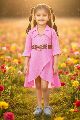 KAARIGARI Girls Midi/Knee Length Party Dress(Pink, Fashion Sleeve)