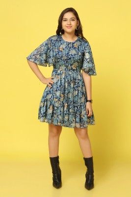 Fashion Dream Girls Above Knee Casual Dress(Blue, Full Sleeve)