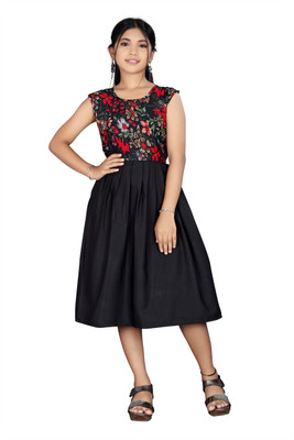 LUCY Girls Midi/Knee Length Casual Dress(Multicolor, Sleeveless)