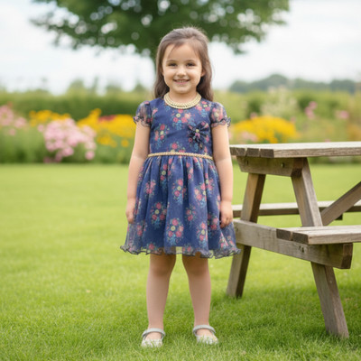 swamini wear Indi Girls Midi/Knee Length Festive/Wedding Dress(Yellow, Sleeveless)