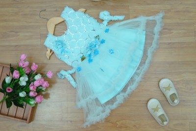 Funnyboo Baby Girls Midi/Knee Length Casual Dress(Light Blue, Sleeveless)