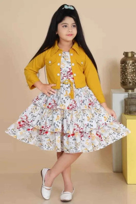 KidsCute Girls Calf Length Casual Dress(Yellow, Full Sleeve)