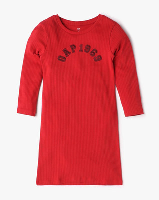 GAP Indi Girls Midi/Knee Length Casual Dress(Red, Full Sleeve)