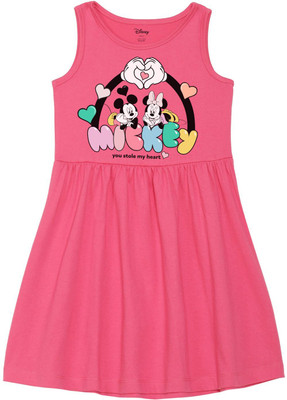 DISNEY BY MISS & CHIEF Girls Midi/Knee Length Casual Dress(Pink, Sleeveless)