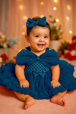 F B Collction Baby Girls Midi/Knee Length Party Dress(Blue, Sleeveless)