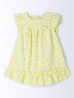 milou Indi Girls Midi/Knee Length Casual Dress(Yellow, Cap Sleeve)