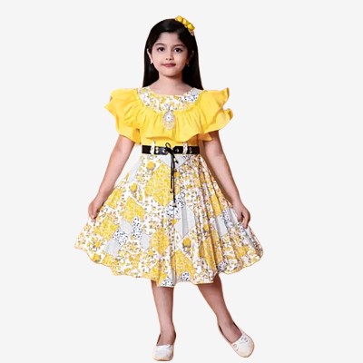 ClothesRD Indi Baby Girls Midi/Knee Length Festive/Wedding Dress(Yellow, Fashion Sleeve)