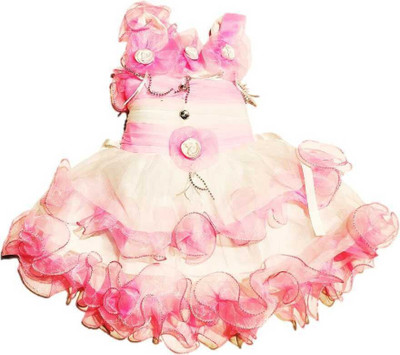 aruna creation Baby Girls Midi/Knee Length Party Dress(Pink, Sleeveless)