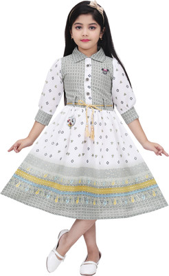 Senorita Fashion Indi Girls Midi/Knee Length Casual Dress(Green, 3/4 Sleeve)