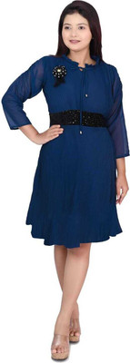 JY TRADERS Baby Girls Midi/Knee Length Casual Dress(Blue, 3/4 Sleeve)