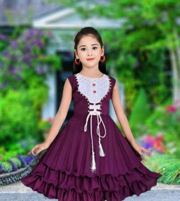 Aksgarments Baby Girls Below Knee Festive/Wedding Dress(Purple, Sleeveless)