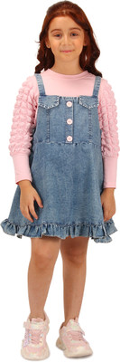 Cutecumber Girls Midi/Knee Length Casual Dress(Blue, Full Sleeve)