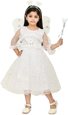ARUNA CREATIONn Girls Midi/Knee Length Party Dress(White, 3/4 Sleeve)