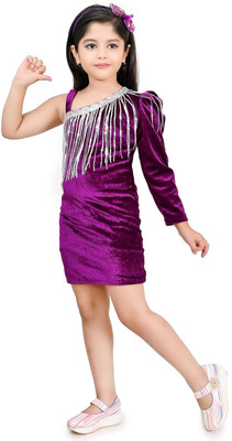 Hiland India Girls Midi/Knee Length Casual Dress(Maroon, Full Sleeve)