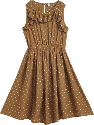 Cub McPaws Girls Midi/Knee Length Casual Dress(Yellow, Brown, Sleeveless)