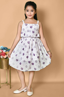 STYLED CREATION Indi Girls Below Knee Casual Dress(Purple, Sleeveless)