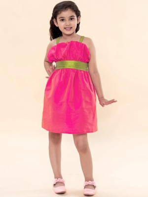 A.T.U.N. Indi Girls Midi/Knee Length Party Dress(Pink, Sleeveless)