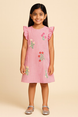 Miyo Indi Girls Midi/Knee Length Festive/Wedding Dress(Red, Fashion Sleeve)