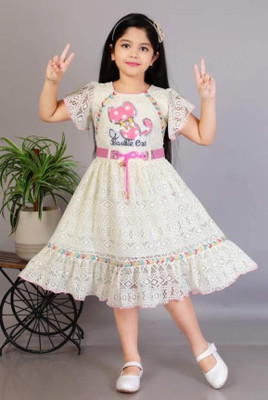ZG GARMENTS Baby Girls Midi/Knee Length Festive/Wedding Dress(White, Short Sleeve)