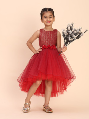 Toy Balloon Kids Girls Midi/Knee Length Party Dress(Maroon, Sleeveless)