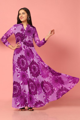 Sangria Girls Maxi/Full Length Festive/Wedding Dress(Purple, Full Sleeve)