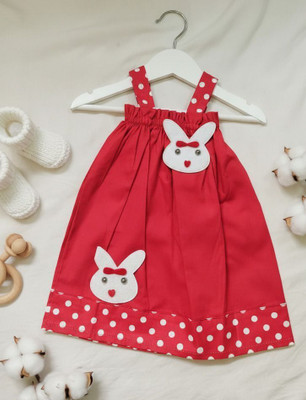 SnugCute Indi Baby Girls Midi/Knee Length Casual Dress(Red, Sleeveless)