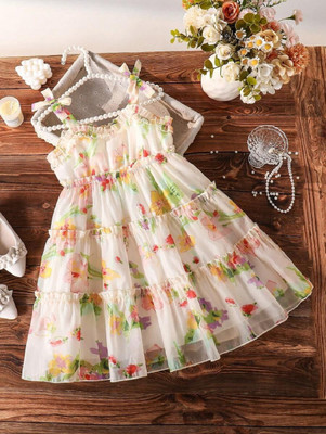 CARTIKAAY TRENDZ Indi Girls Midi/Knee Length Party Dress(White, Sleeveless)