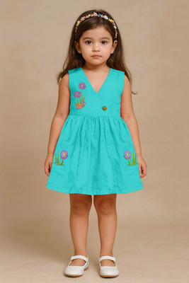 SARDAR DRESSES Girls Midi/Knee Length Party Dress(Green, Sleeveless)