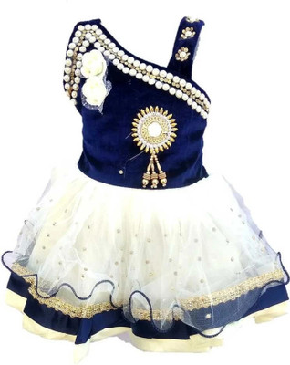 starve fashion Baby Girls Midi/Knee Length Festive/Wedding Dress(Blue, Sleeveless)
