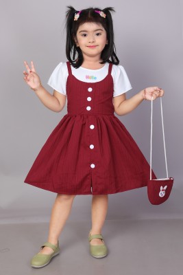 Baby Queen Girls Midi/Knee Length Party Dress(Maroon, Cap Sleeve)