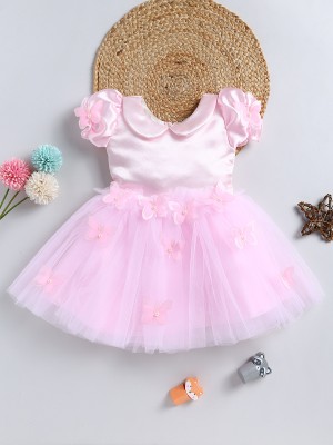 SmartRAHO Baby Girls Midi/Knee Length Casual Dress(Pink, Short Sleeve)
