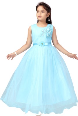 Aarika Indi Girls Maxi/Full Length Party Dress(Light Blue, Sleeveless)