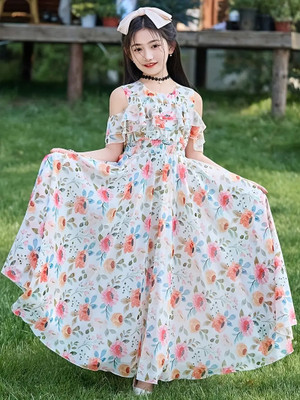 Gen Alfa Girls Maxi/Full Length Party Dress(Multicolor, Short Sleeve)