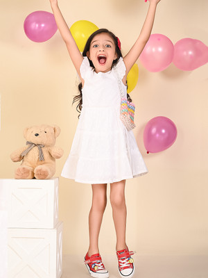 Lilpicks Girls Midi/Knee Length Casual Dress(White, Sleeveless)