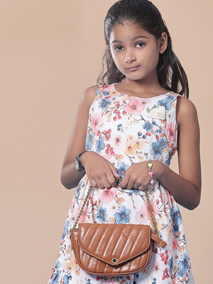 V-MART Girls Below Knee Casual Dress(Pink, Sleeveless)