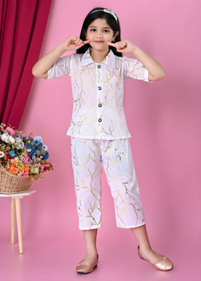 HI FI FASHION Indi Girls Above Knee Casual Dress(White, Half Sleeve)