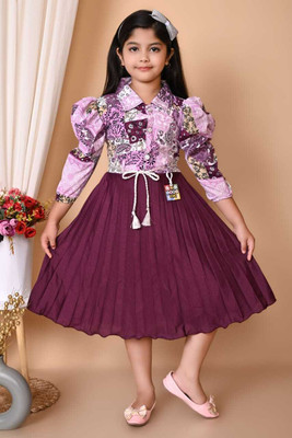 MIR FASHION Indi Girls Below Knee Party Dress(Purple, Half Sleeve)