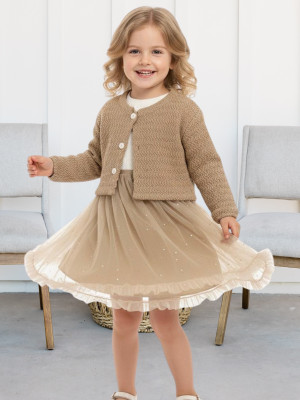 salvia Indi Girls Midi/Knee Length Casual Dress(Brown, Full Sleeve)