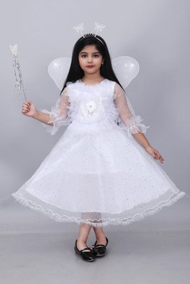 aruna creation Girls Calf Length Party Dress(White, 3/4 Sleeve)