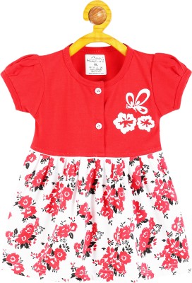 babeezworld Baby Girls Midi/Knee Length Casual Dress(Red, Short Sleeve)