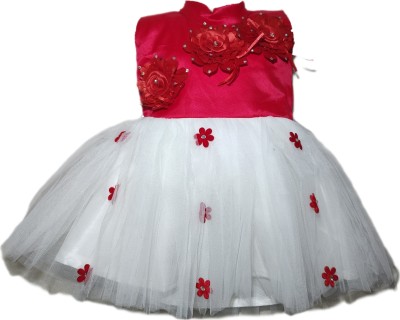 NKG FASHION Baby Girls Midi/Knee Length Festive/Wedding Dress(Red, Sleeveless)